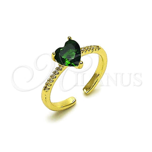 Anillo Multi Piedra 01.196.0031 Oro Laminado, Diseño de Corazón, con Verde Zirconia Cubica and Blanca Micro Pave, Pulido, Tono Dorado (One size fits all)