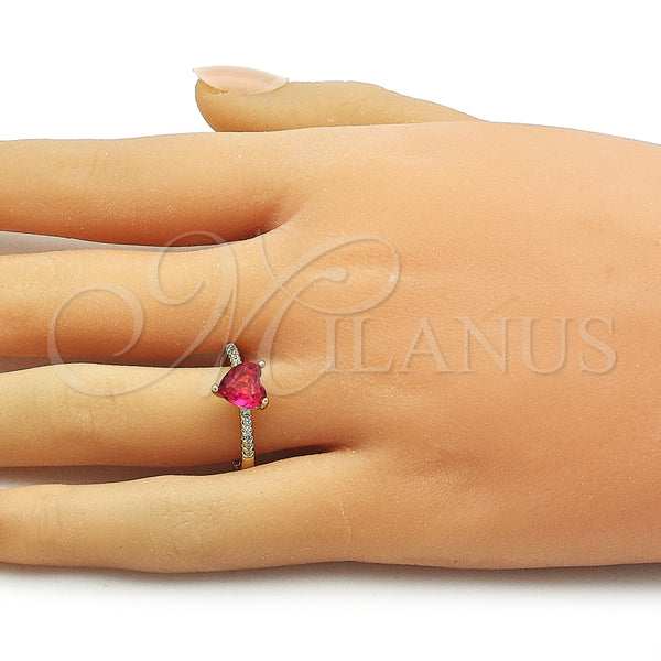 Anillo Multi Piedra 01.196.0031.1 Oro Laminado, Diseño de Corazón, con Rubi Zirconia Cubica and Blanca Micro Pave, Pulido, Tono Dorado (One size fits all)