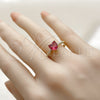 Anillo Multi Piedra 01.196.0031.1 Oro Laminado, Diseño de Corazón, con Rubi Zirconia Cubica and Blanca Micro Pave, Pulido, Tono Dorado (One size fits all)