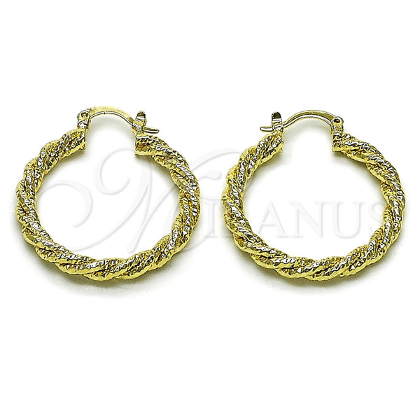 Argolla Mediana 02.196.0249.30 Oro Laminado, Diseño de Torcido, Diamantado, Tono Dorado
