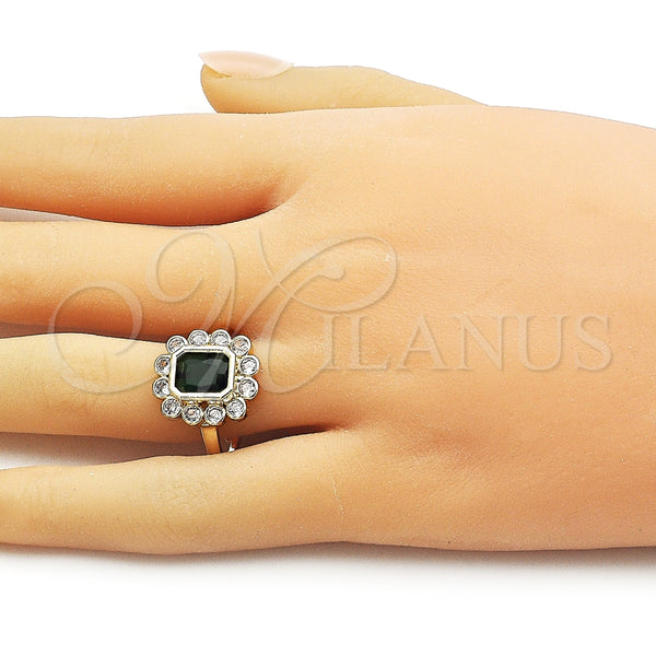 Anillo Multi Piedra 01.196.0032 Oro Laminado, Diseño de Cluster, con Verde and Blanca Zirconia Cubica, Pulido, Tono Dorado (One size fits all)