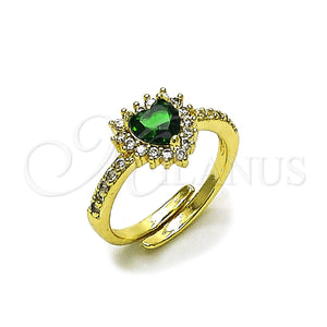 Anillo Multi Piedra 01.196.0033 Oro Laminado, Diseño de Corazón y Cluster, con Verde and Blanca Zirconia Cubica, Pulido, Tono Dorado (One size fits all)
