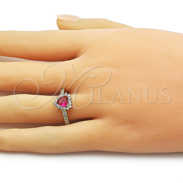 Anillo Multi Piedra 01.196.0033.1 Oro Laminado, Diseño de Corazón y Cluster, con Rubi and Blanca Zirconia Cubica, Pulido, Tono Dorado (One size fits all)