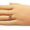 Anillo Multi Piedra 01.196.0033.1 Oro Laminado, Diseño de Corazón y Cluster, con Rubi and Blanca Zirconia Cubica, Pulido, Tono Dorado (One size fits all)