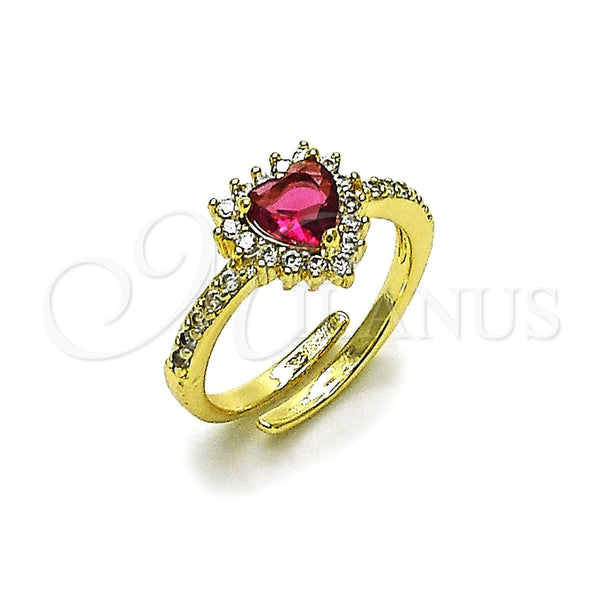 Anillo Multi Piedra 01.196.0033.1 Oro Laminado, Diseño de Corazón y Cluster, con Rubi and Blanca Zirconia Cubica, Pulido, Tono Dorado (One size fits all)