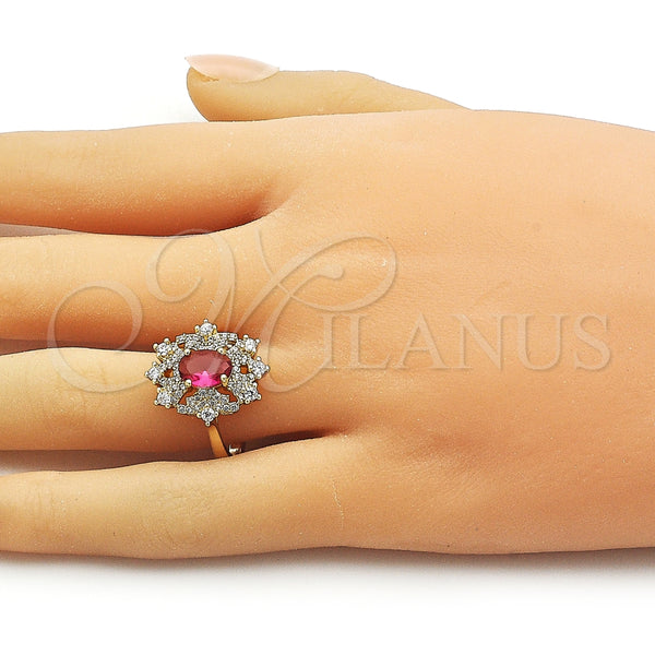 Anillo Multi Piedra 01.196.0035 Oro Laminado, Diseño de Cruz y Cluster, con Rubi and Blanca Zirconia Cubica, Pulido, Tono Dorado (One size fits all)