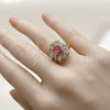 Anillo Multi Piedra 01.196.0035 Oro Laminado, Diseño de Cruz y Cluster, con Rubi and Blanca Zirconia Cubica, Pulido, Tono Dorado (One size fits all)