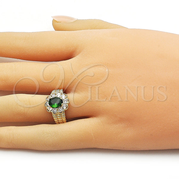 Anillo Multi Piedra 01.196.0036 Oro Laminado, Diseño de Cluster, con Verde and Blanca Zirconia Cubica, Pulido, Tono Dorado (One size fits all)