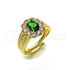 Anillo Multi Piedra 01.196.0036 Oro Laminado, Diseño de Cluster, con Verde and Blanca Zirconia Cubica, Pulido, Tono Dorado (One size fits all)