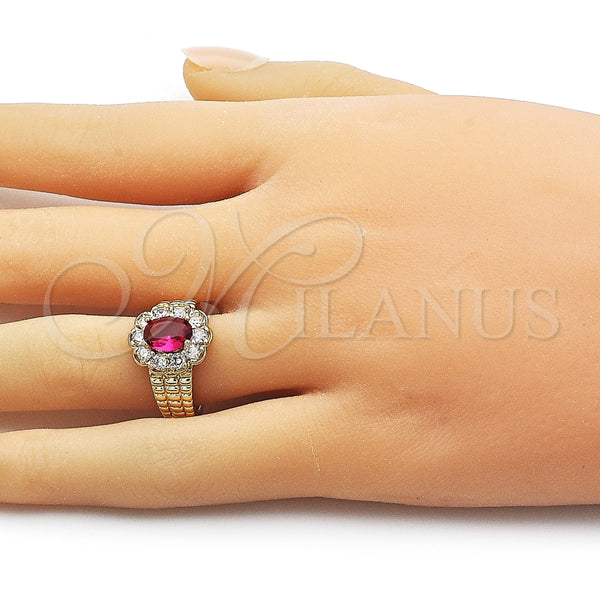 Anillo Multi Piedra 01.196.0036.1 Oro Laminado, Diseño de Cluster, con Rubi and Blanca Zirconia Cubica, Pulido, Tono Dorado (One size fits all)