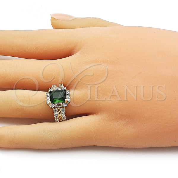Anillo Multi Piedra 01.196.0037 Oro Laminado, Diseño de Cluster y Baguette, con Verde and Blanca Zirconia Cubica, Pulido, Tono Dorado (One size fits all)
