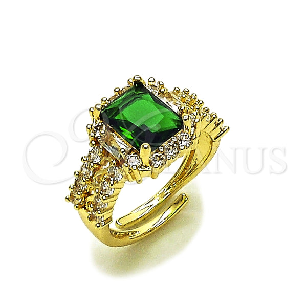 Anillo Multi Piedra 01.196.0037 Oro Laminado, Diseño de Cluster y Baguette, con Verde and Blanca Zirconia Cubica, Pulido, Tono Dorado (One size fits all)