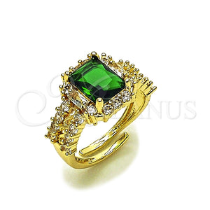 Anillo Multi Piedra 01.196.0037 Oro Laminado, Diseño de Cluster y Baguette, con Verde and Blanca Zirconia Cubica, Pulido, Tono Dorado (One size fits all)