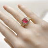 Anillo Multi Piedra 01.196.0037.1 Oro Laminado, Diseño de Cluster y Baguette, con Rubi and Blanca Zirconia Cubica, Pulido, Tono Dorado (One size fits all)