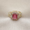 Anillo Multi Piedra 01.196.0037.1 Oro Laminado, Diseño de Cluster y Baguette, con Rubi and Blanca Zirconia Cubica, Pulido, Tono Dorado (One size fits all)