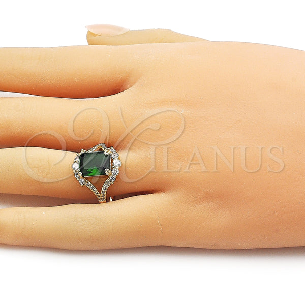 Anillo Multi Piedra 01.196.0038 Oro Laminado, Diseño de Cluster, con Verde and Blanca Zirconia Cubica, Pulido, Tono Dorado (One size fits all)