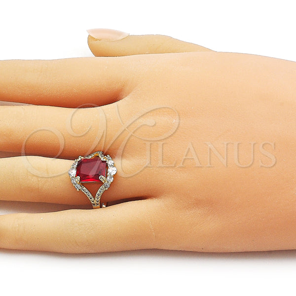 Anillo Multi Piedra 01.196.0038.1 Oro Laminado, Diseño de Cluster, con Granate and Blanca Zirconia Cubica, Pulido, Tono Dorado (One size fits all)