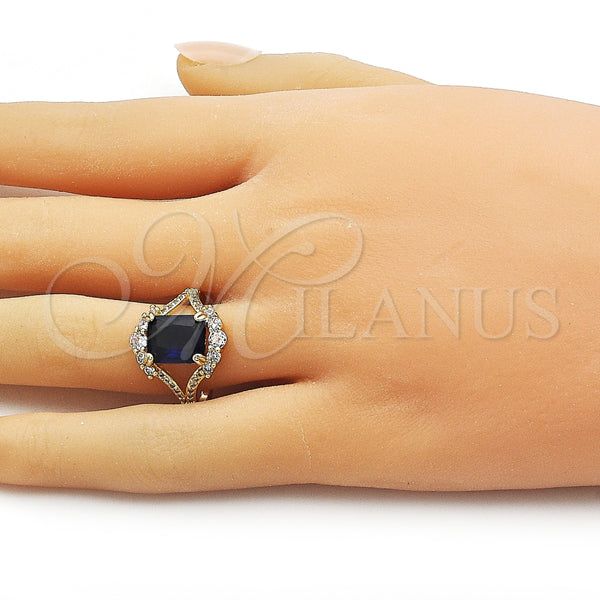 Anillo Multi Piedra 01.196.0038.2 Oro Laminado, Diseño de Cluster, con Zafiro Azul and Blanca Zirconia Cubica, Pulido, Tono Dorado (One size fits all)