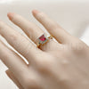 Anillo Multi Piedra 01.196.0041 Oro Laminado, Diseño de Cluster, con Rubi and Blanca Zirconia Cubica, Pulido, Tono Dorado (One size fits all)