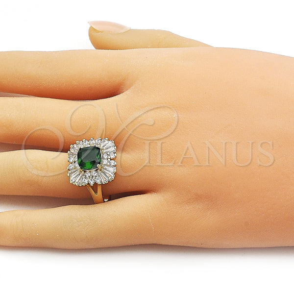 Anillo Multi Piedra 01.196.0042 Oro Laminado, Diseño de Cluster y Baguette, con Verde and Blanca Zirconia Cubica, Pulido, Tono Dorado (One size fits all)