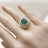 Anillo Multi Piedra 01.196.0042 Oro Laminado, Diseño de Cluster y Baguette, con Verde and Blanca Zirconia Cubica, Pulido, Tono Dorado (One size fits all)