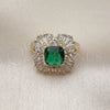 Anillo Multi Piedra 01.196.0042 Oro Laminado, Diseño de Cluster y Baguette, con Verde and Blanca Zirconia Cubica, Pulido, Tono Dorado (One size fits all)