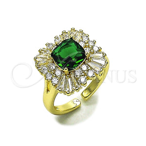Anillo Multi Piedra 01.196.0042 Oro Laminado, Diseño de Cluster y Baguette, con Verde and Blanca Zirconia Cubica, Pulido, Tono Dorado (One size fits all)
