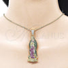 Dije Religioso 05.253.0197 Oro Laminado, Diseño de Guadalupe, con Multicolor Zirconia Cubica, Pulido, Tono Dorado