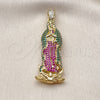 Dije Religioso 05.253.0197 Oro Laminado, Diseño de Guadalupe, con Multicolor Zirconia Cubica, Pulido, Tono Dorado