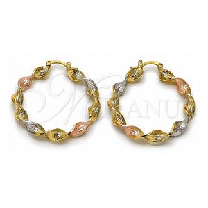 Argolla Mediana 02.170.0342.1.40 Oro Laminado, Diseño de Torcido y Llave Griega, Diamantado, Tres Tonos