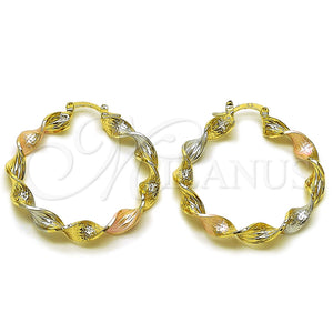 Argolla Mediana 02.170.0342.1.40 Oro Laminado, Diseño de Torcido y Llave Griega, Diamantado, Tres Tonos