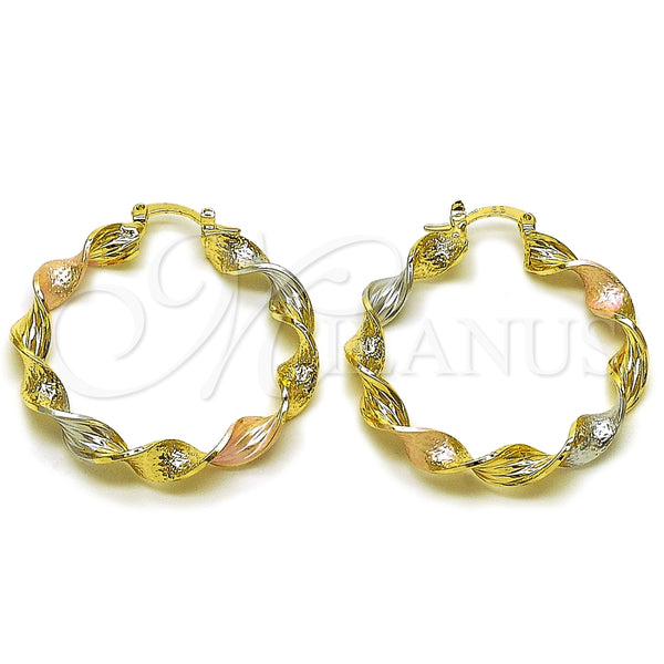 Argolla Mediana 02.170.0342.1.40 Oro Laminado, Diseño de Torcido y Llave Griega, Diamantado, Tres Tonos