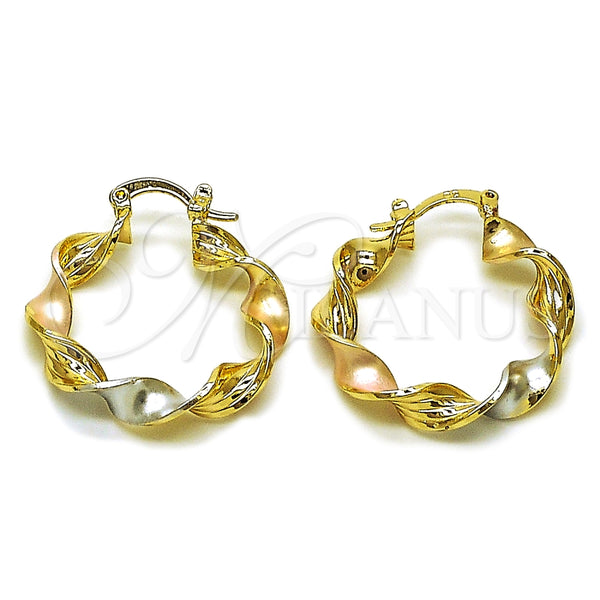 Argolla Mediana 02.170.0372.1.25 Oro Laminado, Diseño de Torcido, Pulido, Tres Tonos