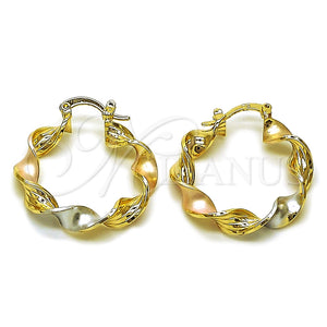 Argolla Mediana 02.170.0372.1.25 Oro Laminado, Diseño de Torcido, Pulido, Tres Tonos