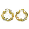 Argolla Mediana 02.170.0372.1.25 Oro Laminado, Diseño de Torcido, Pulido, Tres Tonos
