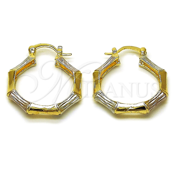 Argolla Mediana 02.170.0554.30 Oro Laminado, Diseño de Bambu, Diamantado, Tres Tonos