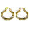 Argolla Mediana 02.170.0554.30 Oro Laminado, Diseño de Bambu, Diamantado, Tres Tonos