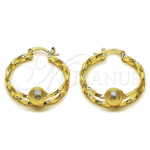 Argolla Mediana 02.170.0558.30 Oro Laminado, Diseño de Torcido y Bola, Mate, Tono Dorado