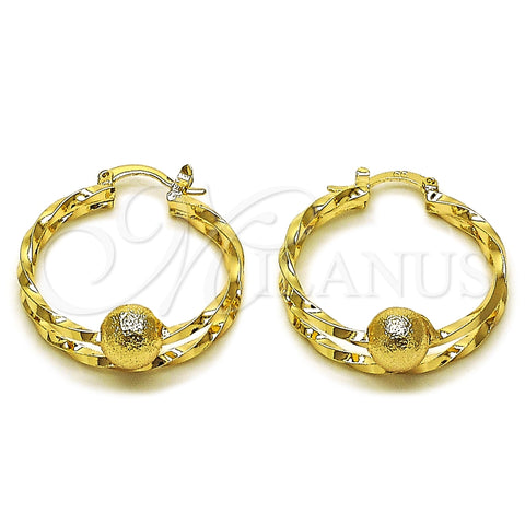 Argolla Mediana 02.170.0558.30 Oro Laminado, Diseño de Torcido y Bola, Mate, Tono Dorado