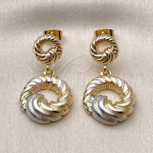 Arete Dormilona 02.170.0563.1 Oro Laminado, Diseño de Torcido, Pulido, Tres Tonos
