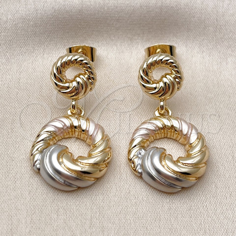 Arete Dormilona 02.170.0563.1 Oro Laminado, Diseño de Torcido, Pulido, Tres Tonos