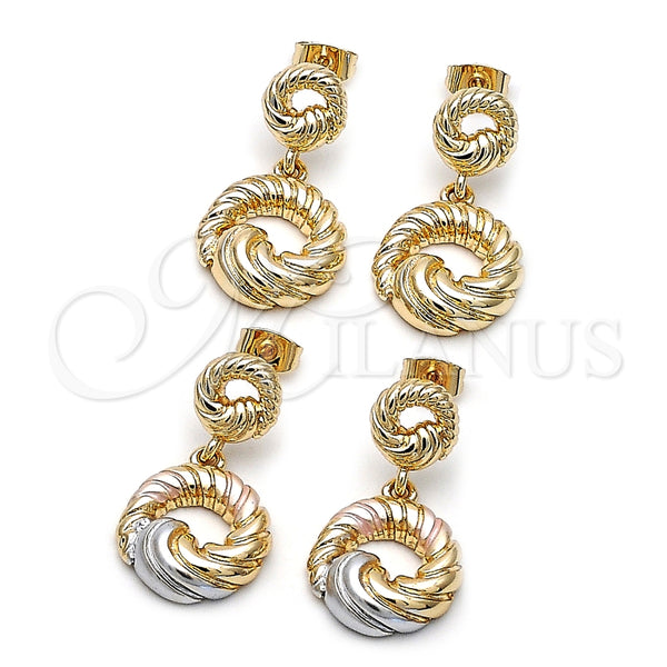Arete Dormilona 02.170.0563.1 Oro Laminado, Diseño de Torcido, Pulido, Tres Tonos