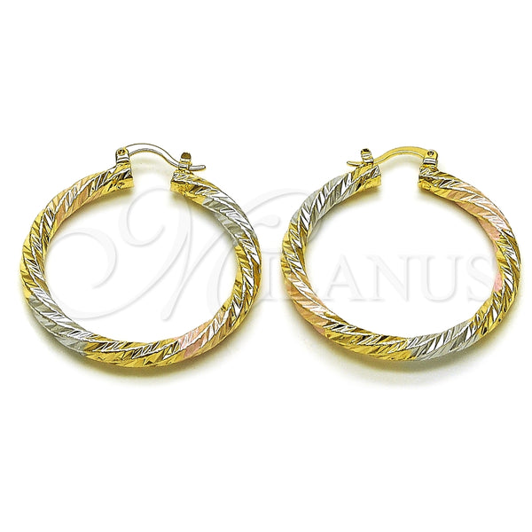 Argolla Mediana 02.170.0567.1.40 Oro Laminado, Diseño de Torcido, Diamantado, Tres Tonos