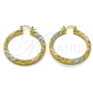 Argolla Mediana 02.170.0567.1.40 Oro Laminado, Diseño de Torcido, Diamantado, Tres Tonos