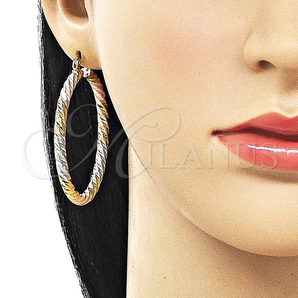 Argolla Grande 02.170.0567.1.50 Oro Laminado, Diseño de Torcido, Diamantado, Tres Tonos