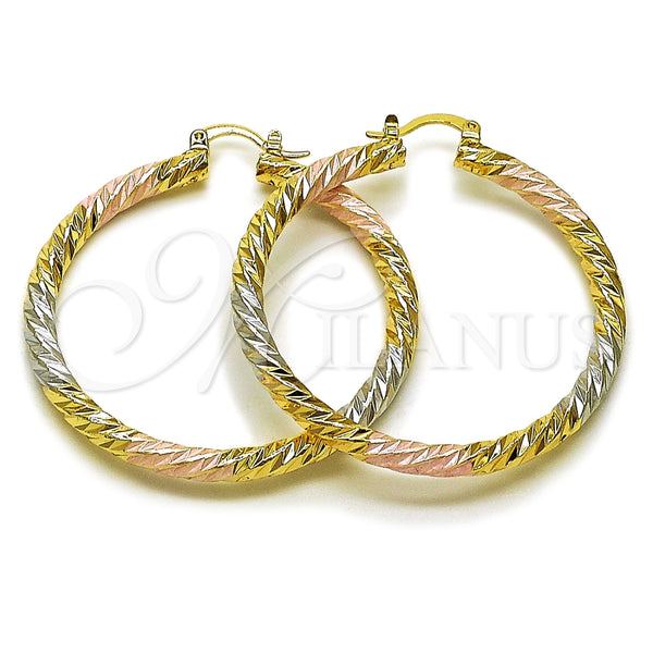 Argolla Grande 02.170.0567.1.50 Oro Laminado, Diseño de Torcido, Diamantado, Tres Tonos