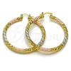 Argolla Grande 02.170.0567.1.50 Oro Laminado, Diseño de Torcido, Diamantado, Tres Tonos