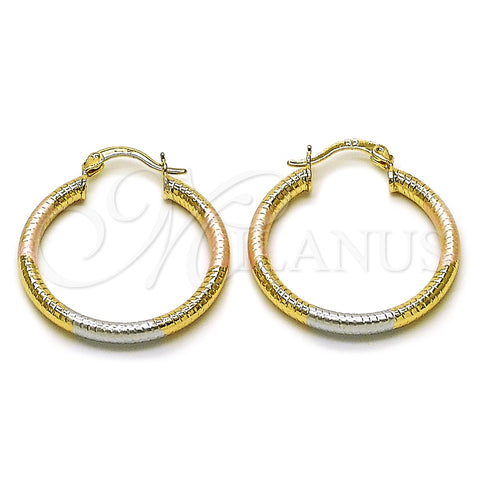 Argolla Mediana 02.213.0258.1.30 Oro Laminado, Diseño de Hueco, Diamantado, Tres Tonos