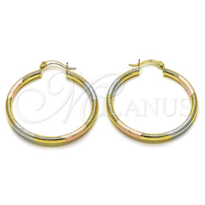 Argolla Mediana 02.213.0258.1.40 Oro Laminado, Diseño de Hueco, Diamantado, Tres Tonos