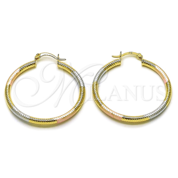 Argolla Mediana 02.213.0258.1.40 Oro Laminado, Diseño de Hueco, Diamantado, Tres Tonos